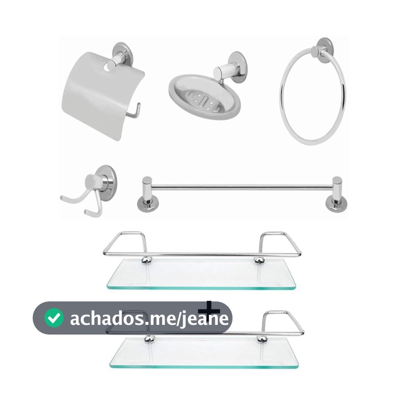 Combo 7 Itens Kit de acessórios Stander 05 peças e 02 Porta Shampoo Reto CROMADO