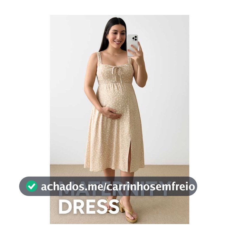 Vestido Feminina Gestante Midi Floral com Fendas e A  justes Nas Costas
