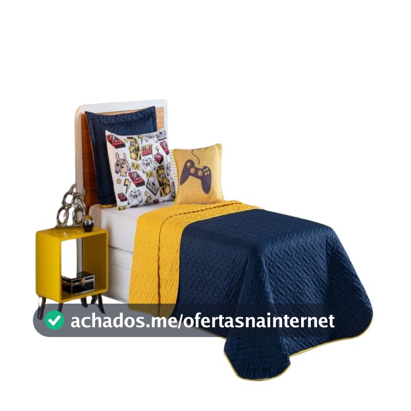 Kit Colcha Cobre Leito Jogo Roupa Cama Edredom Solteiro 5 Peças Quarto Menino Video Game Amarelo