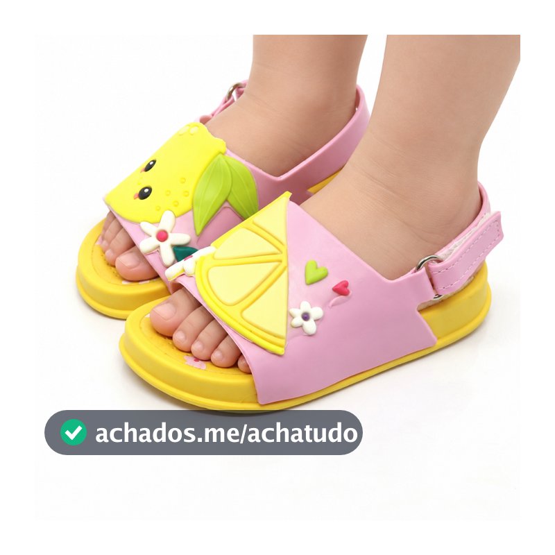 Sandália Infantil Menina Plugt Blogueirinha Confortável Limão Amarelo Rosa Claro Verão Escola Moda Praia