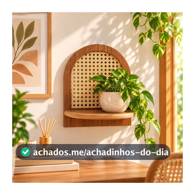 Prateleira Decorativa Boho com Palha Indiana Natural MDF Parede Arredondada