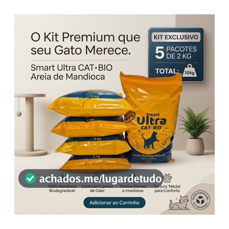 Areia Ecológica para Gatos – Biodegradável, Elimina odor, Kit Econômico 5x2kg