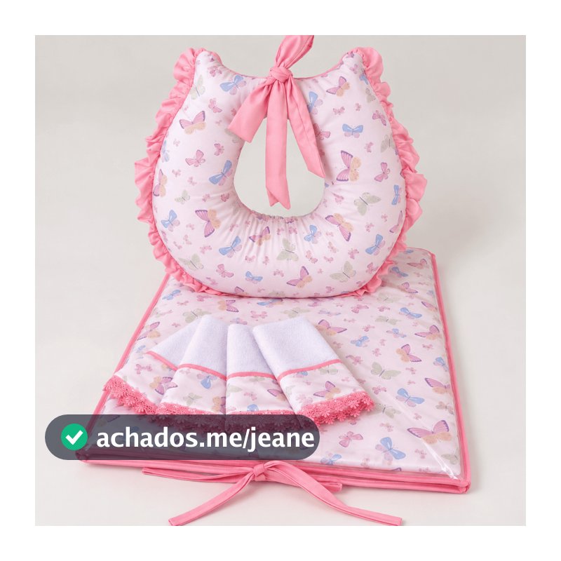 Kit Bebê Luxo Estampas Femininas– Almofada de Amamentação + Trocador Portátil + 4 Paninhos de Boca