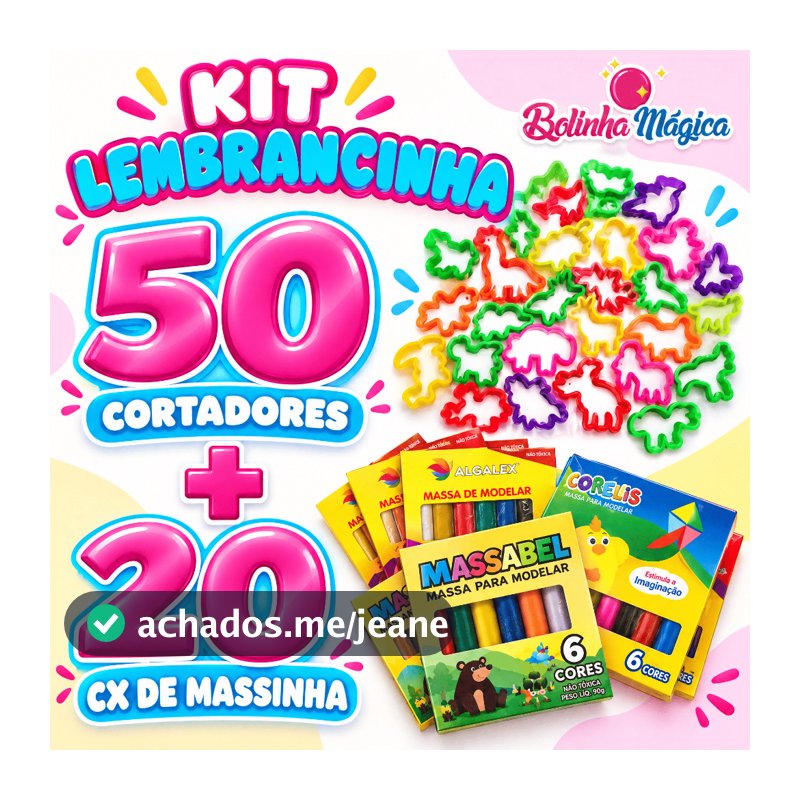 Kit 20 Caixinhas Massinha de Modelar + 50 Cortador Forminha Molde de Massinha Lembrancinha Prenda