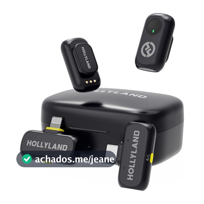 Microfone Lapela Hollyland Lark A1 Combo Preto P/ iPhone e Android USB-C Lighting
