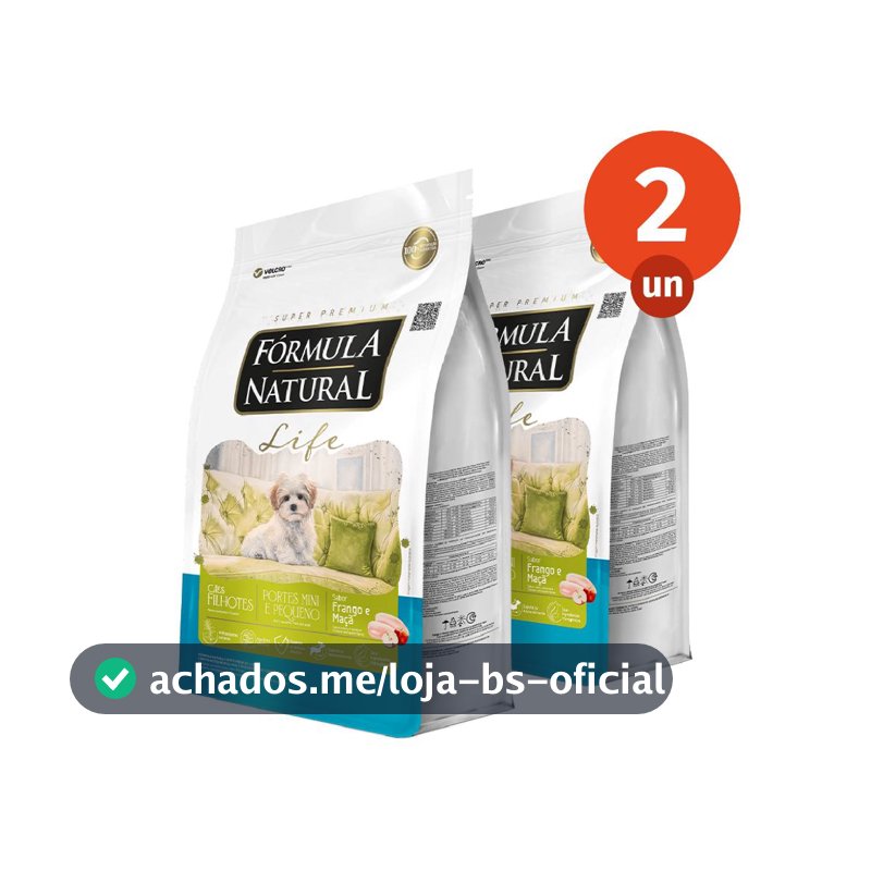 Kit 2 Ração Fórmula Natural Life Cães Filhotes Porte Mini e Pequeno 1kg Adimax Total de 2kg