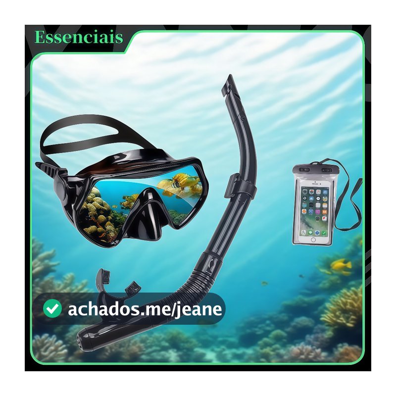 Essenc>>Kit Máscara Mergulho Snorkel Óculos Respirador Profissional Adulto Praia PiscinaAjustável Silicone+Celular case