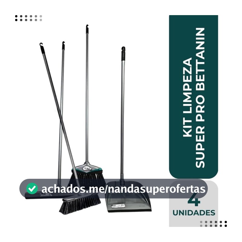 Kit Limpeza Conjunto 1 Rodo 45cm + 2 Vassouras + Pá Tudo com Cabo Super4