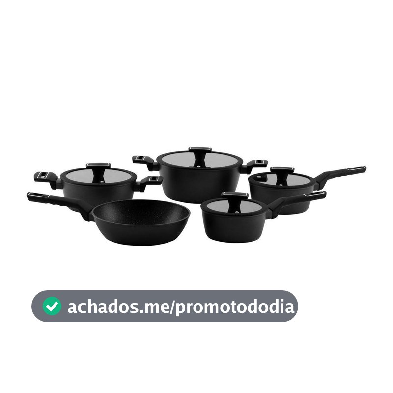 Jogo de Panelas Brinox Revestimento Cerâmico Preto 5 Peças Carbon Ceramic Life