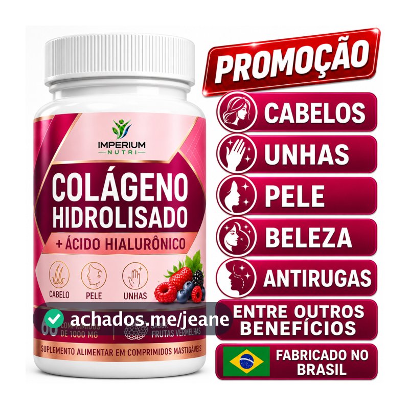 Colágeno Hidrolisado + Ácido Hialurônico Para Pele Cabelos Unhas Antissinais Suplemento Original