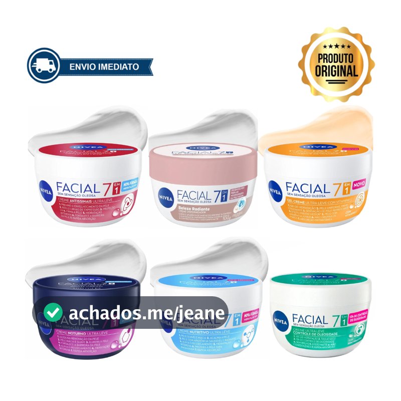 CREME FACIAL NIVEA 7 EM 1 HIDRATAÇÃO PROFUNDA SEM OLEOSIDADE 100g ENVIO IMEDIATO