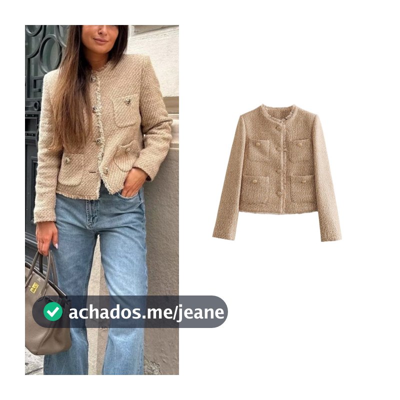 ZA Outono Novo Estilo Feminino Gola Redonda Manga Comprida Borda Bruta Jaqueta Curta Giratória Grossa 00875