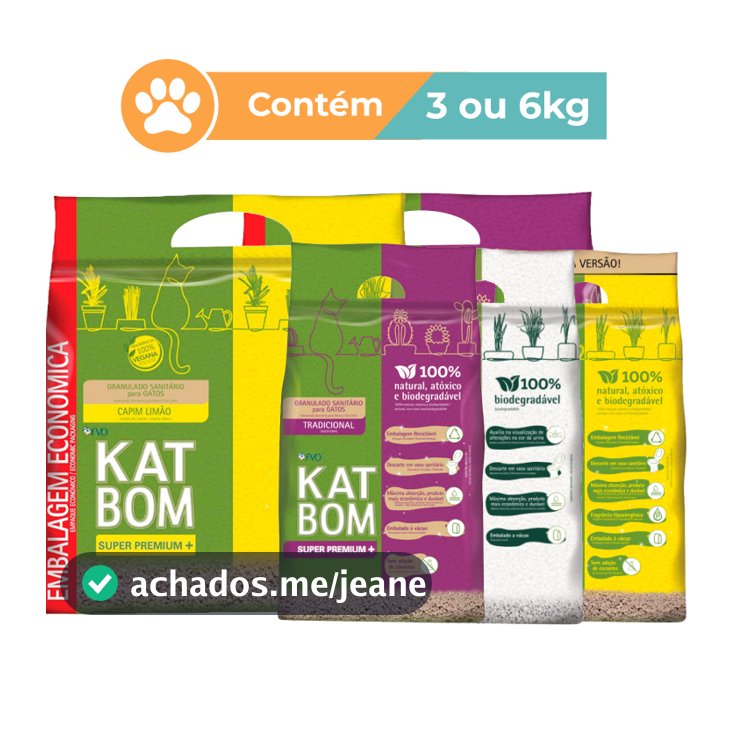 Areia Higiênica Katbom para Gatos Tradicional Capim Limão Clinical 3kg e 6kg