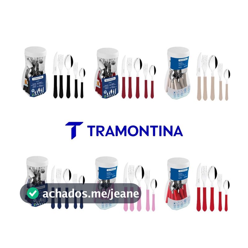 JOGO DE TALHERES FAQUEIRO LEME 20 PEÇAS TRAMONTINA CORES PRETO-CINZA-AZUL-LAVANDA-VERMELHO-CARMIM