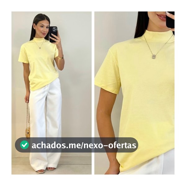 Blusa Feminina Gola Alta Manga Curta Lisa Básica Social Casual Premium