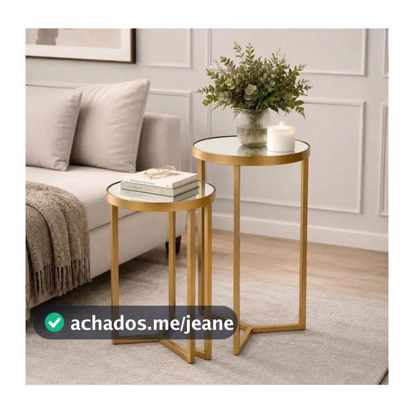 Kit 2 Mesas Laterais Decorativas Espelhadas Dourado