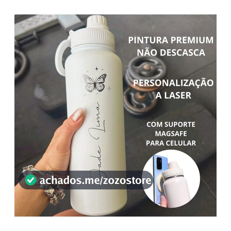 Garrafa Térmica Mag Safe Tripé Celular Suporte 800ml/1.2L Bear Thermal Mari Nome Tinta Eletrostática