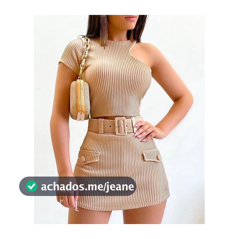 Conjunto 3D com Cinto, Short Saia com Croped e Bojo Moda Gringa