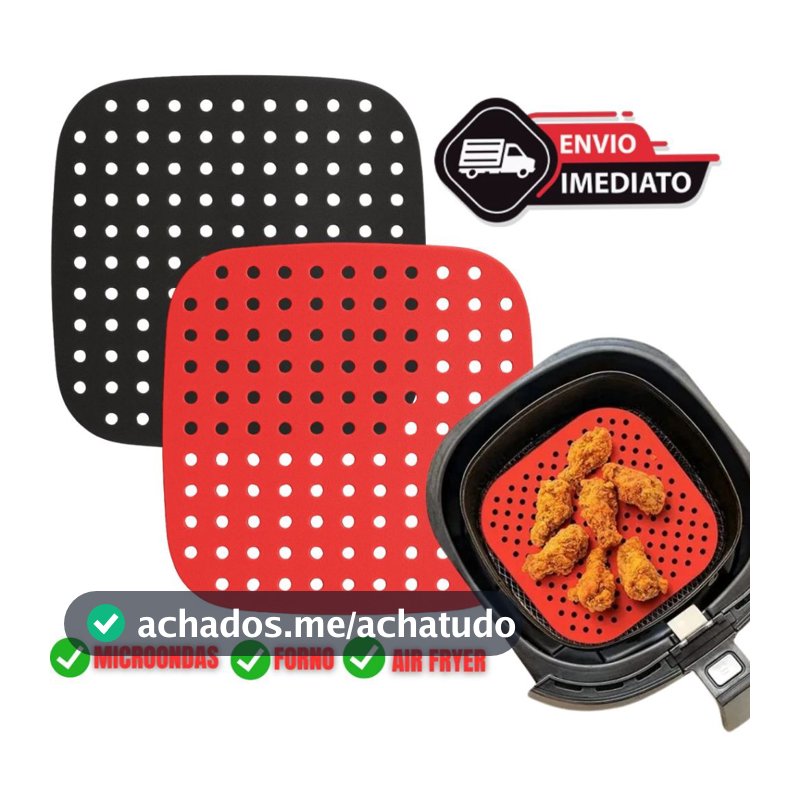 Tapete de Cozimento para Air Fryer Protetor de Silicone Reutilizavel Fritadeira Quadrado