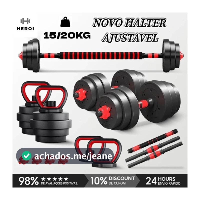 HEROI Kit Academia em Casa 15kg/20kg Halteres Ajustáveis,Inclui Barra Longa e Presilhas de Segurança