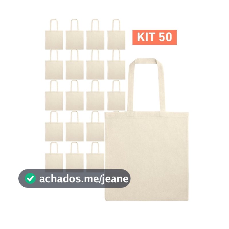 Kit 50 Sacolas Ecobag Ecológica 37 x 41 cm em Algodão Cru Lisa Feira Mercado Durável