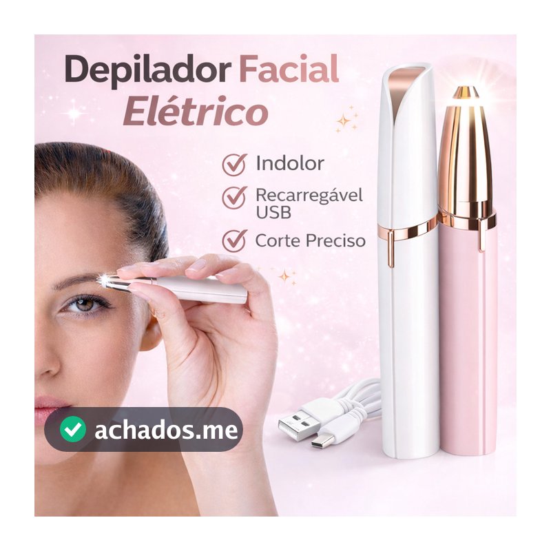Depilador Facial Feminino USB Recarregável Aparador de Sobrancelha Buço Nariz Orelha Portátil SemDor