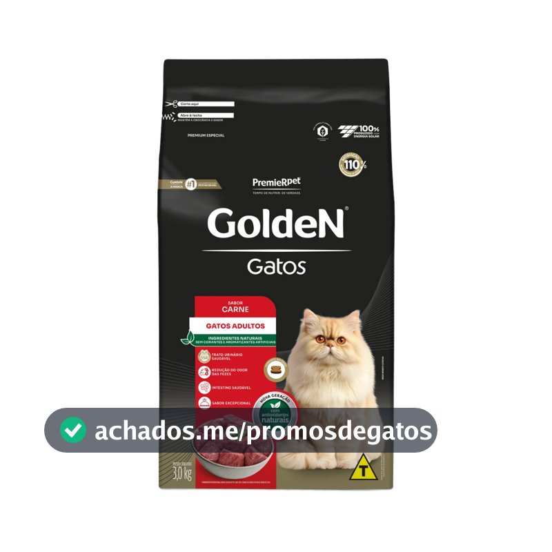 Ração pra Gatos Adultos Sabor Carne 3kg Golden