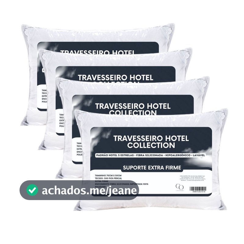 Kit 4 Travesseiro Alto Firme Hotel Collection 70x50cm Padrão Hotel Antialérgico Fibra Siliconada