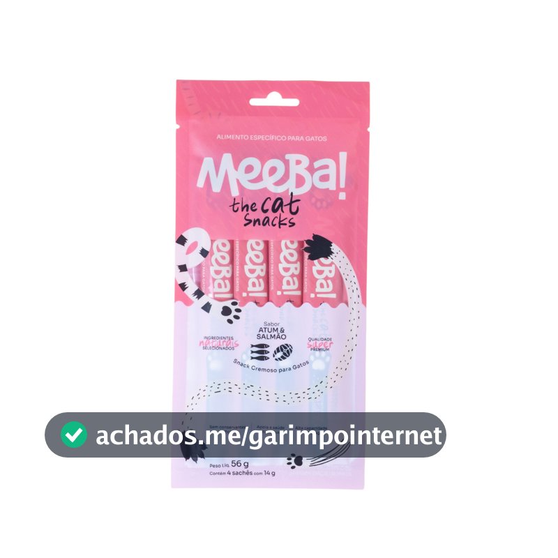 Alimento Natural Úmido P/ Hidratação de Gatos  Premium Cremoso Sabor Atum Salmão Tipo Churu Trully Meeba