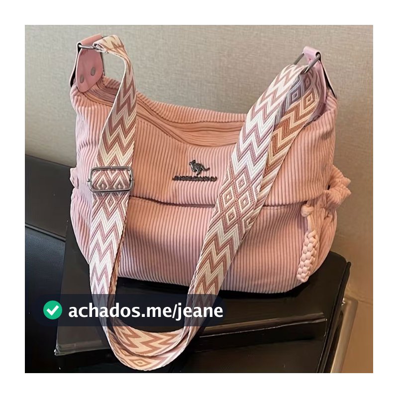 Bolsa Feminina de Veludo Cotelê com Alça Larga Estampada, Tiracolo Casual, Leve e Espaçosa