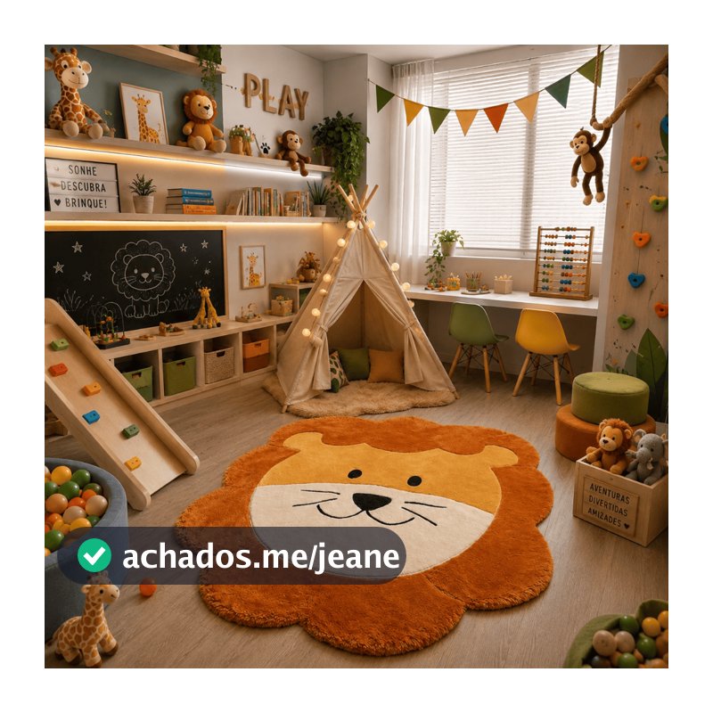Tapete Leao pelucia safari com base emborrachada 0,93x 0,90 cm