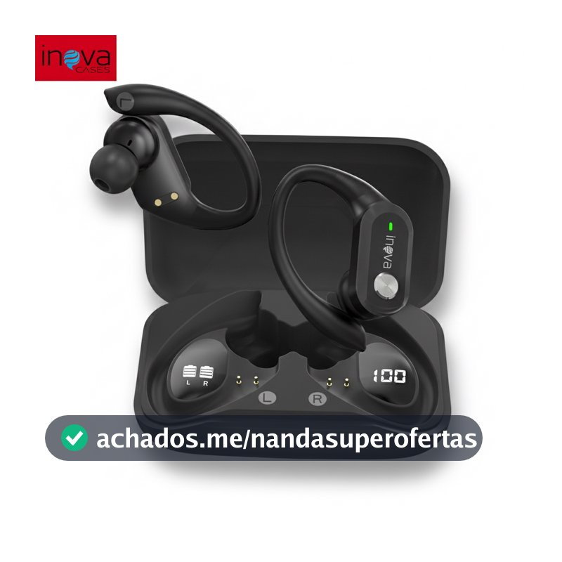 INOVA Fone de Ouvido Bluetooth Sem Fio Aberto Esportivo com Gancho 38h Bateria Display LED Cancelamento de Ruído