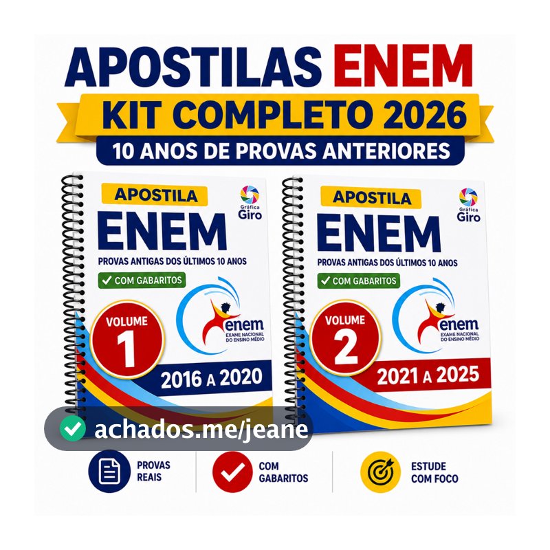 Apostilas ENEM Kit Completo 2026 com 10 Anos de Provas Anteriores (de 2016 a 2025) opção 3 e 5 anos