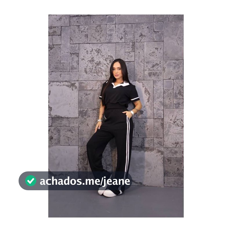 Conjunto Feminino Calça Pantalona e Blusa Bicolor Manga Curta Moda Blogueira