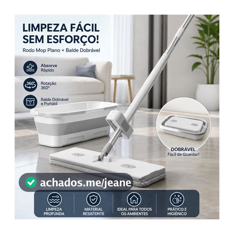 Esfregão Rodo Lazy Mop Mágico Limpeza Mop Flat 360°  Seco/Molhado,  Raspador Não Precisa Enxaguar
