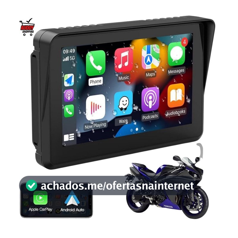 Multimídia para Moto Carplay Android Auto Portátil À Prova D'água 5’’ Tela Touch