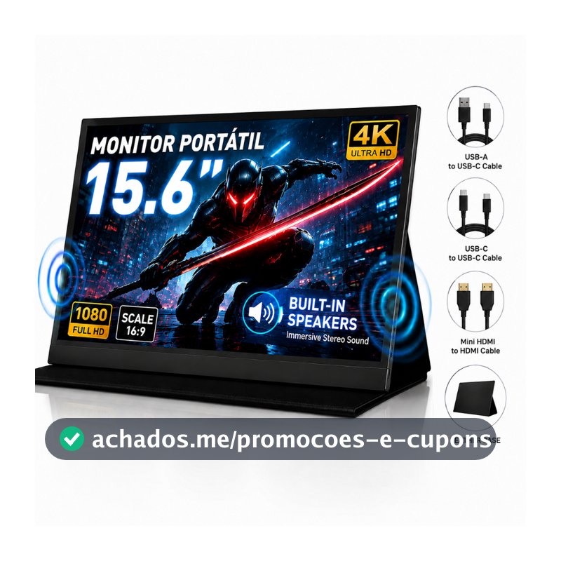 Portable Monitor 15.6 inch FHD 1080P 4k IPS Screen Type-C HDMI Plug and Play for Laptop PC Phone Mac