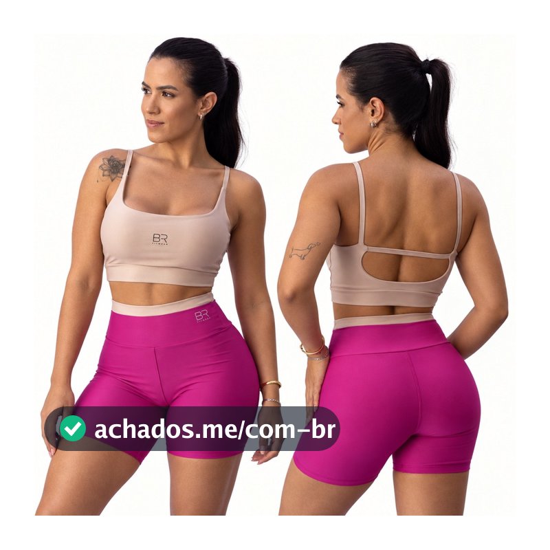 Conjunto Fitness Feminino Bicolor Top de Alças e Short Cintura Alta Academia Tecido Premium