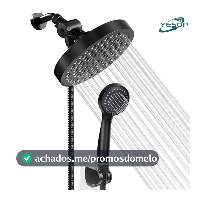 Chuveiro E Ducha Manual De Parede Com Desviador Kit Completo Cor Fosco Preto Yesop