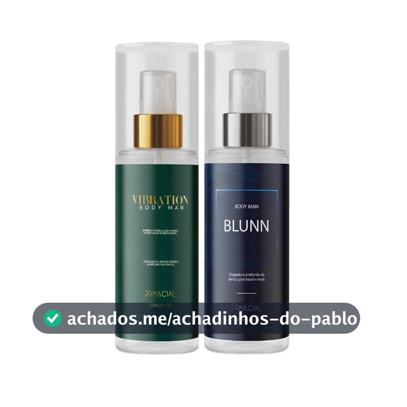 KIT COM 2 BODY SPLASH MASCULINO VIBRATION + BLUNN 200ML - PRIMACIAL CÍTRICO FRESCO