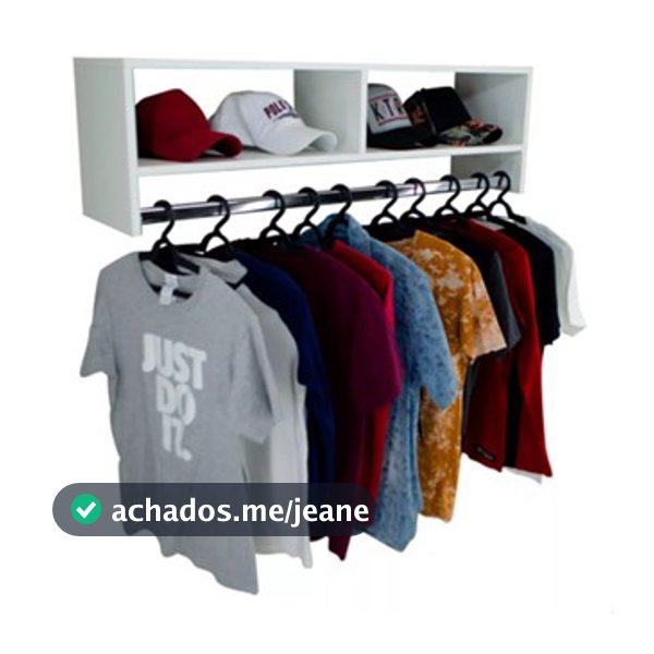 Cabideiro Arara Suspenso 1m com Nicho – Prateleira e Suporte para Roupas - 65