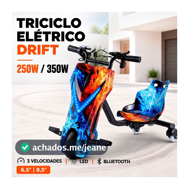 Patinete Elétrico 3 Rodas Triciclo Infantil 3 Drift 250w Várias Estampas 3 Velocidades