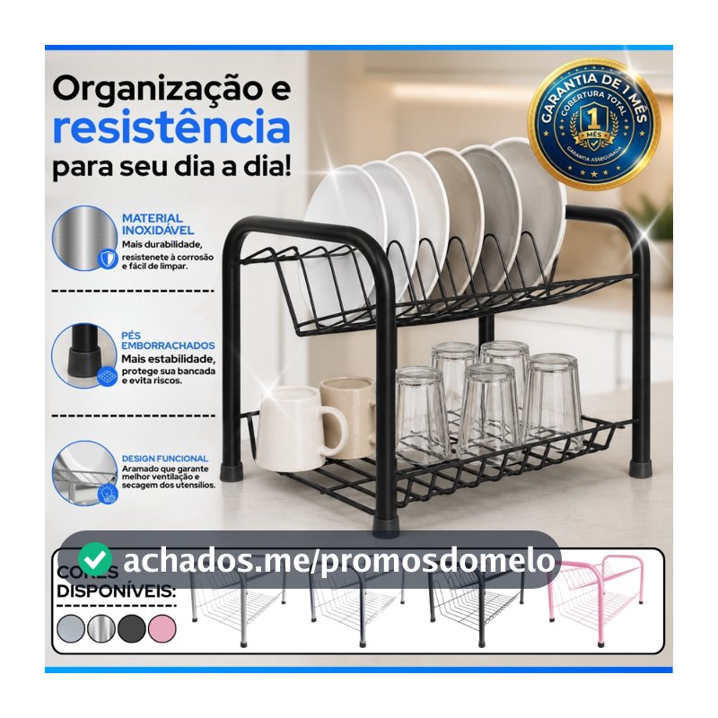 Escorredor De Louças Versátil Duplo Compacto Secador Copos 9 Pratos 2 Andares