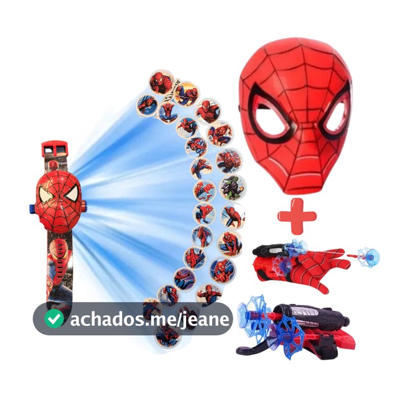 Kit Homem Aranha Relógio Projetor + Lança Teia + Mascara