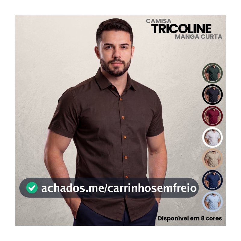 Camisa Social Masculina Manga Curta Tricoline Tecido Leve Social Báscia Dia a Dia Trabalho