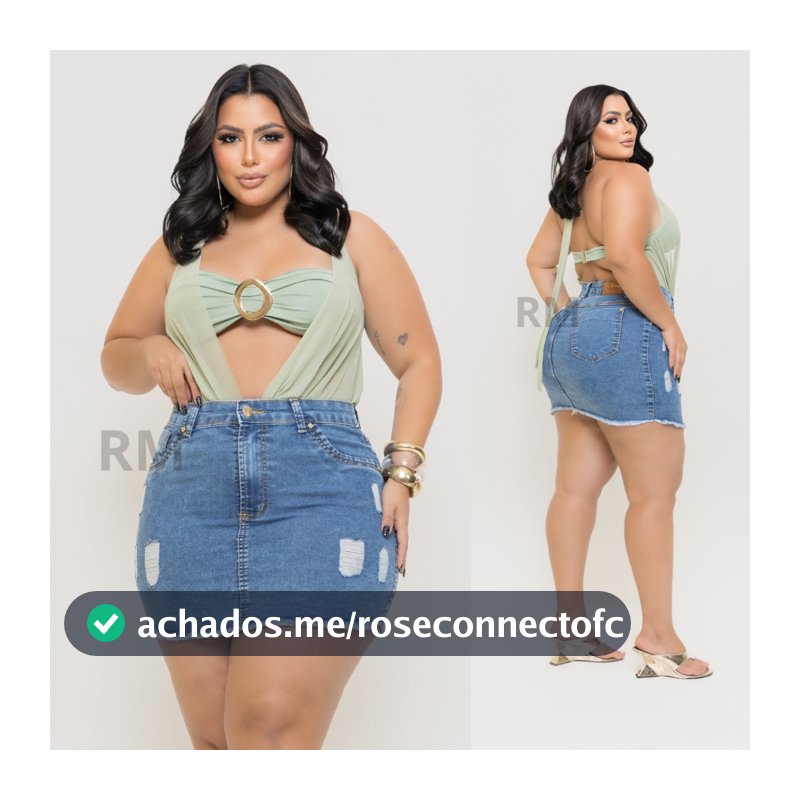 Saia Jeans Feminina Plus Size Com Lycra Destroyed Barra Desfiada Cintura Alta
