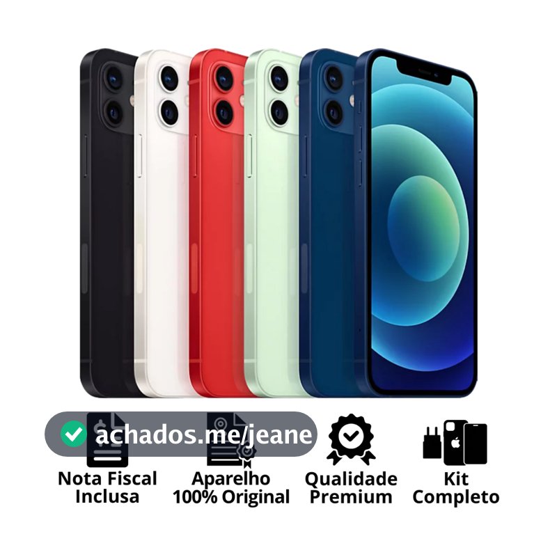 Celular iPhone 12 (64GB) (128GB) 100% Original Apple Seminovo Vitrine Bateria 85% a 100% NF Carregador Película Capinha