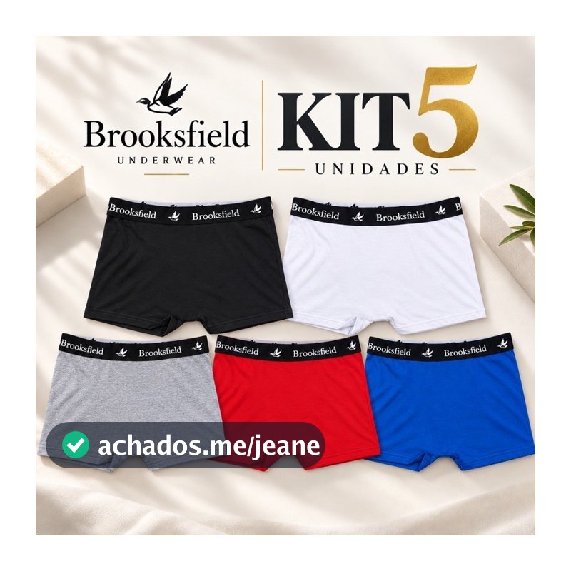 KIT 5 CUECA BOXER BOX MASCULINA BROOKSFILD ALGODÃO PREMIUM