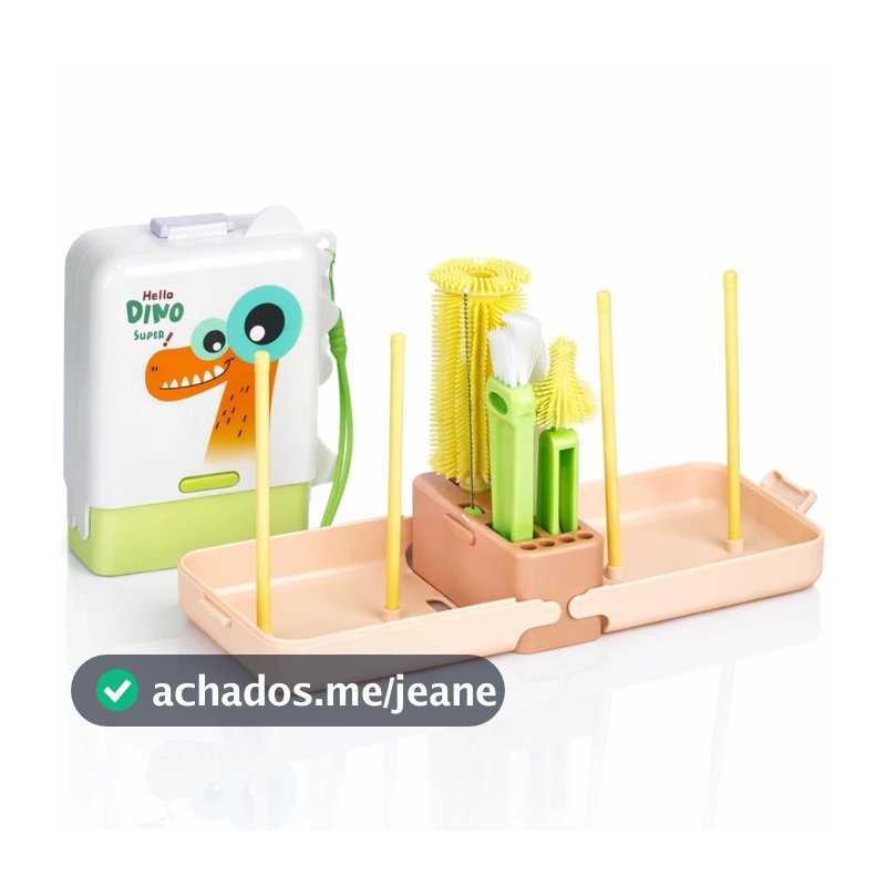 Kit Limpeza Mamadeira Bebê Portátil Escovas + Suporte Secador Compacto para Viagem