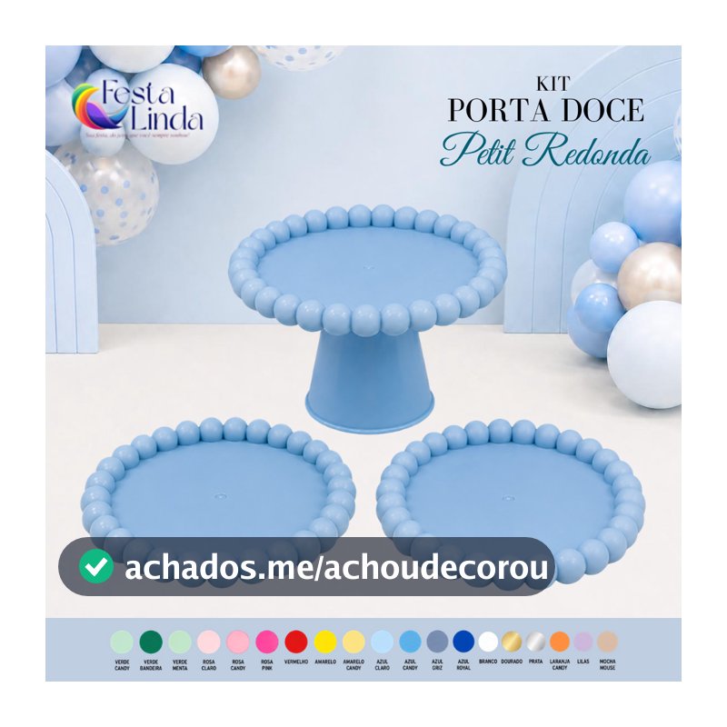 KIT PETIT REDONDA 1 PORTA DOCE E 2 BANDEJAS - Festa e decoração.